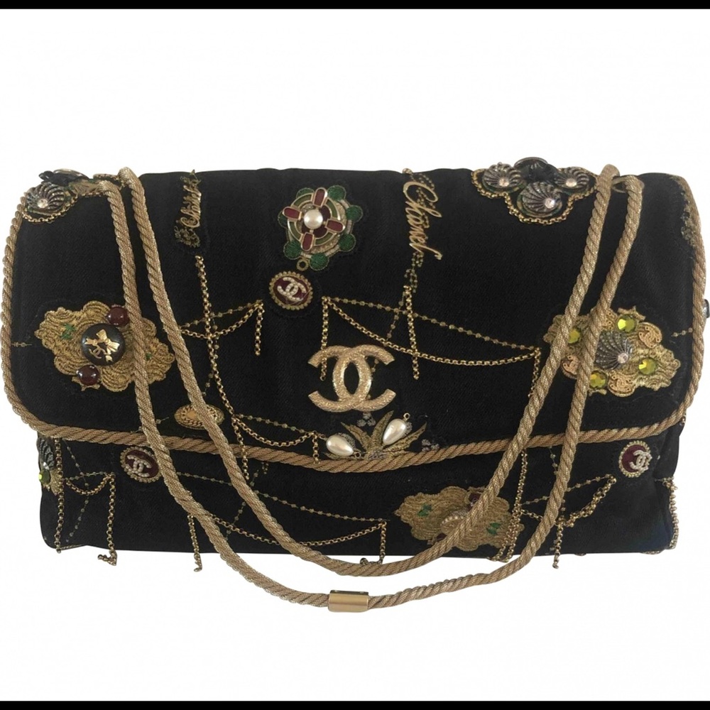 Auth CHANEL Denim Beads Pearls Jumbo Flap Bag RARE - Picture 16 of 16